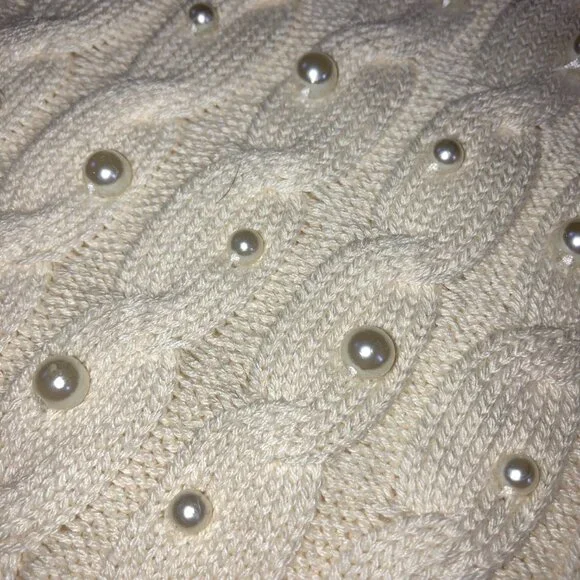 BOSTON PROPER WHITE PEARL ACCENTED CABLE KNIT V-NECK SWEATER XS - Picture 10 of 15